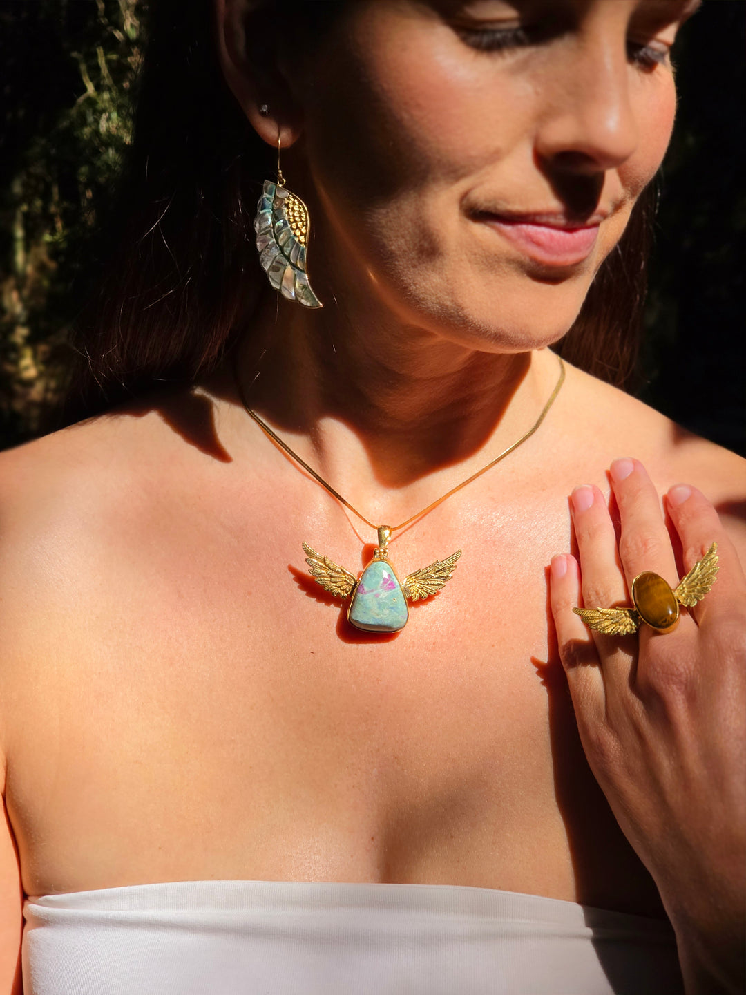 Ruby Fucshite Anahata Brass Pendant
