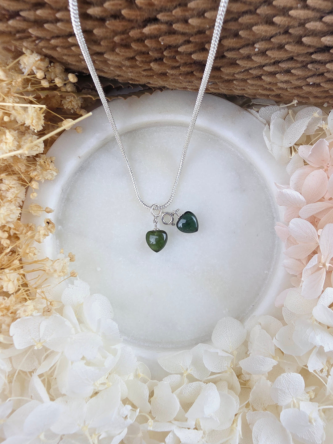 Green Tourmaline Heart Silver Pendant/Charm — Heart in Bloom