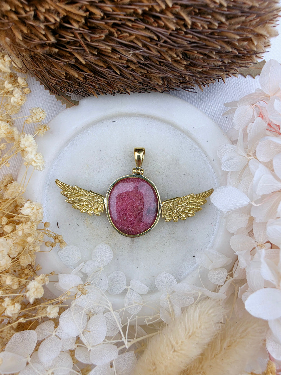 Rhodonite Anahata Brass Pendant