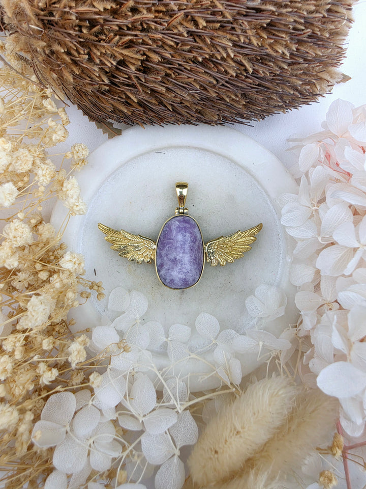 Lepidolite Anahata Brass Pendant