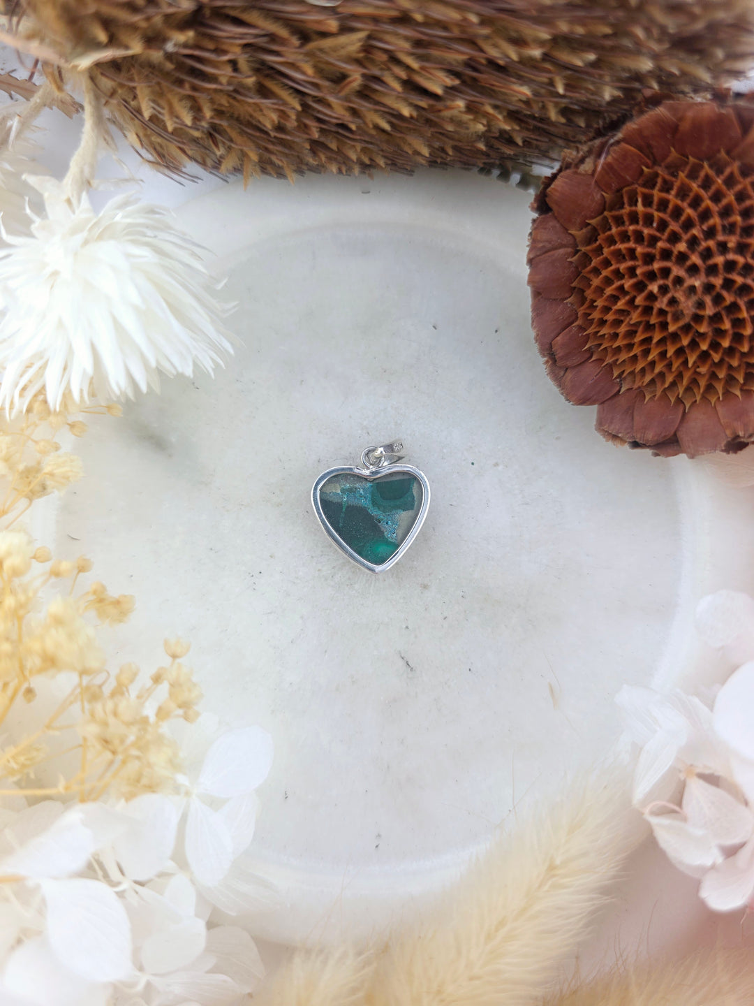 Malachite Heart Silver Pendant