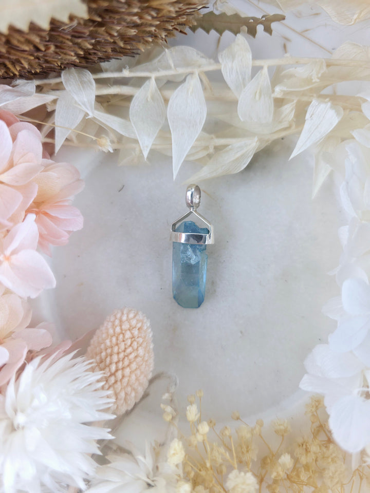 Aqua Aura Silver Pendant