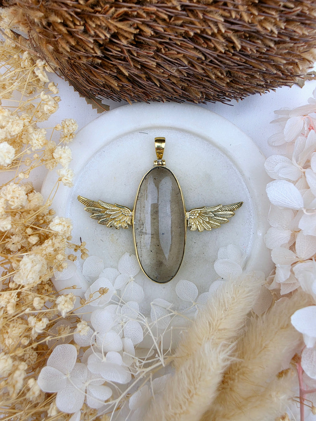Smoky Quartz Anahata Brass Pendant