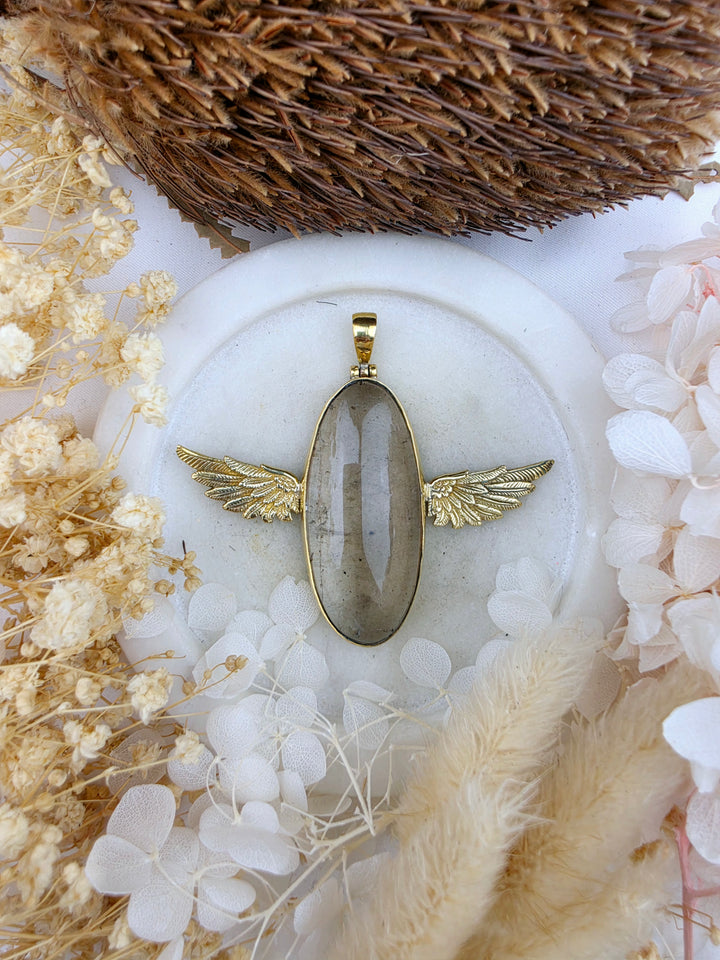 Smoky Quartz Anahata Brass Pendant