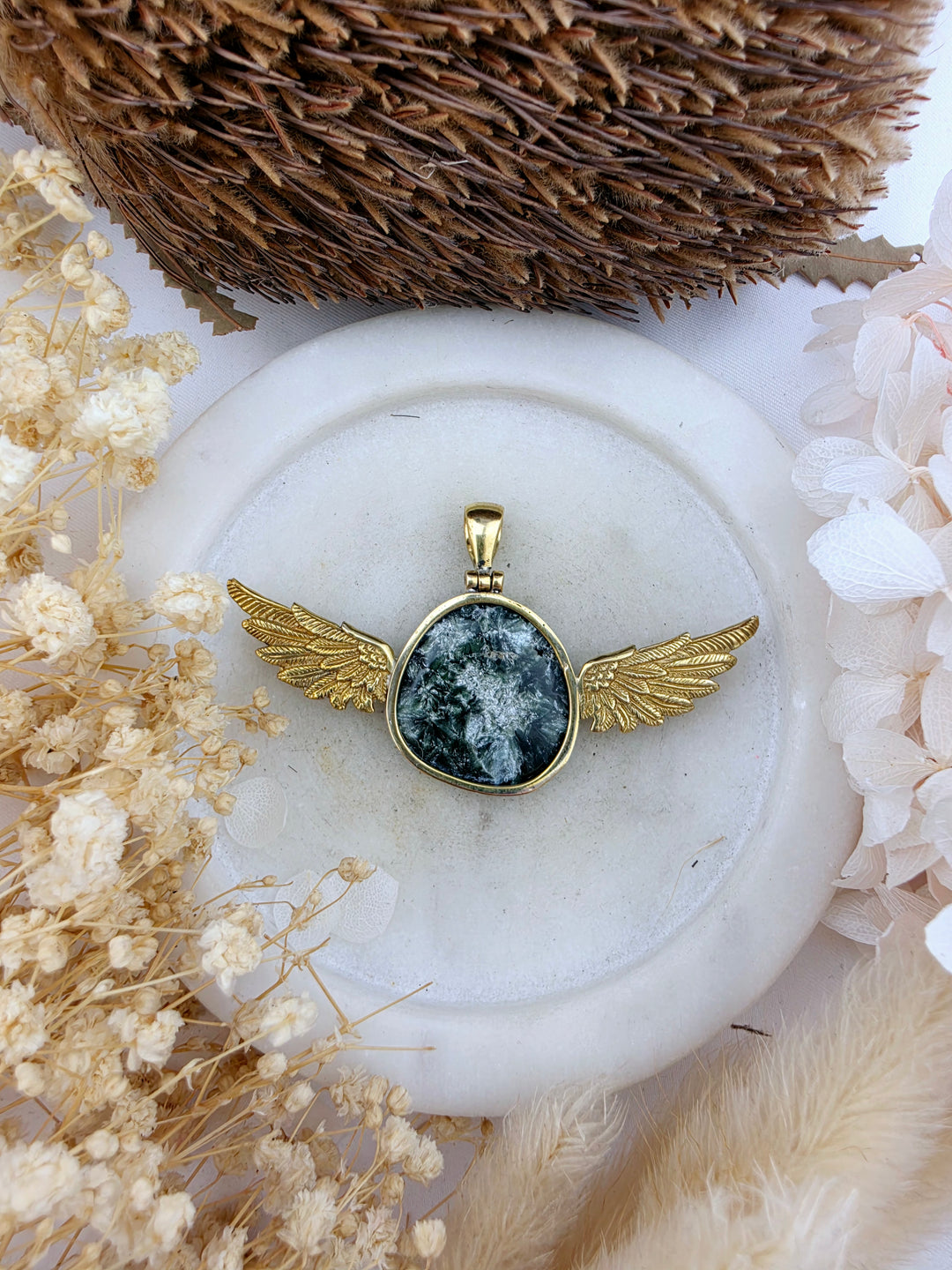 Seraphinite Anahata Brass Pendant