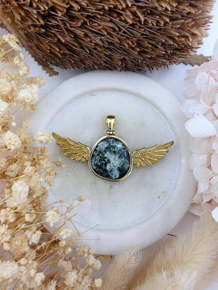Seraphinite Anahata Brass Pendant
