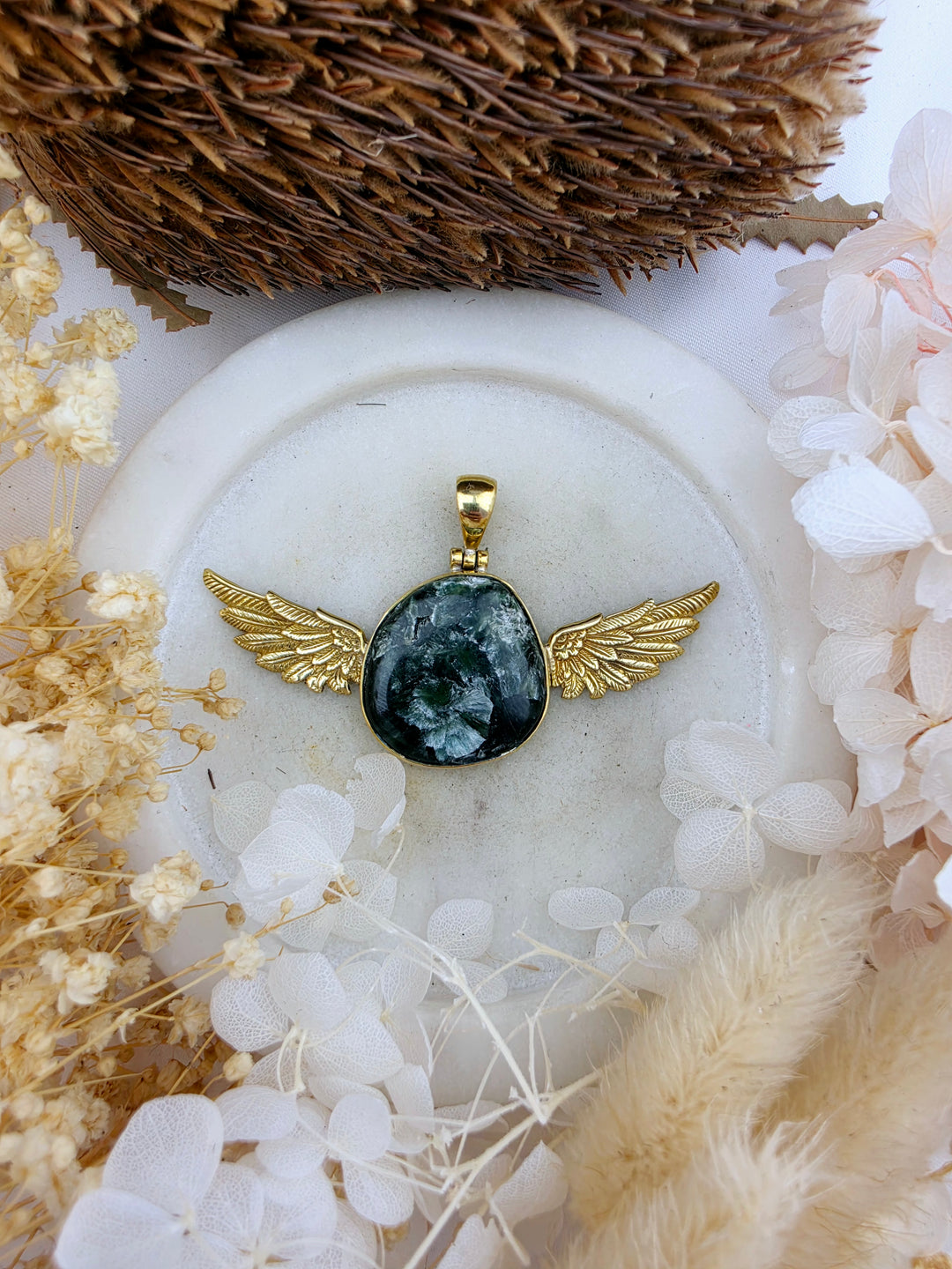 Seraphinite Anahata Brass Pendant