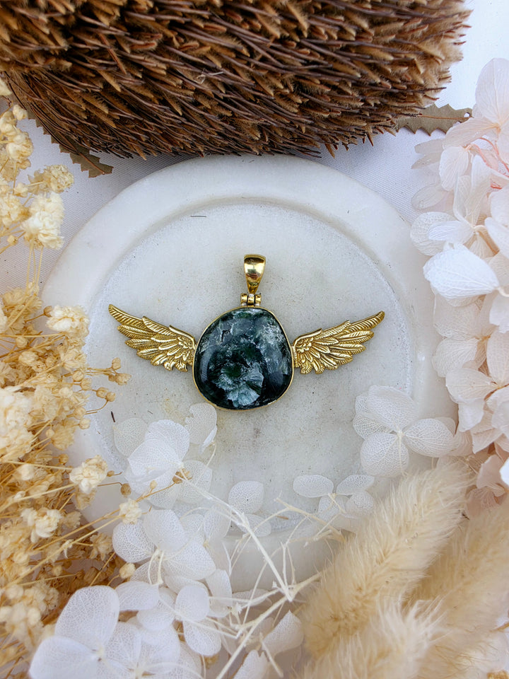 Seraphinite Anahata Brass Pendant