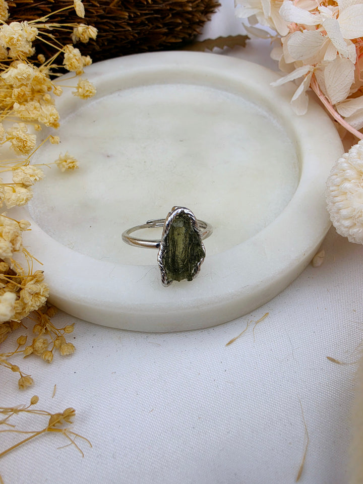 Moldavite Silver Ring - Adjustable