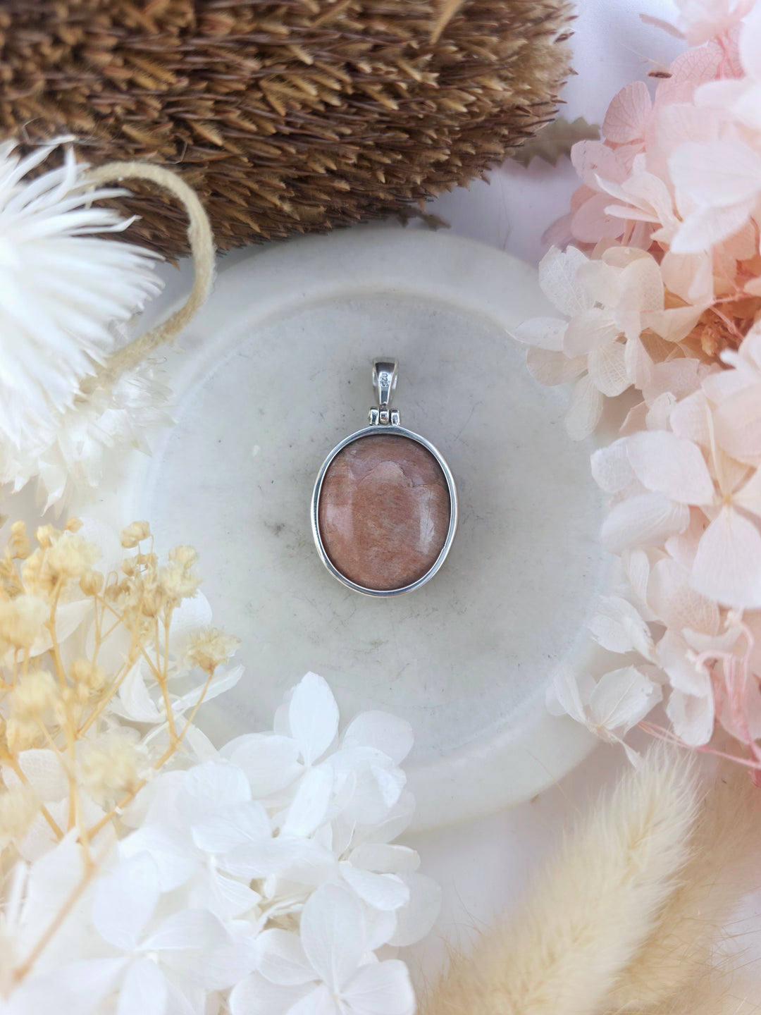 Peach Moonstone Silver Pendant