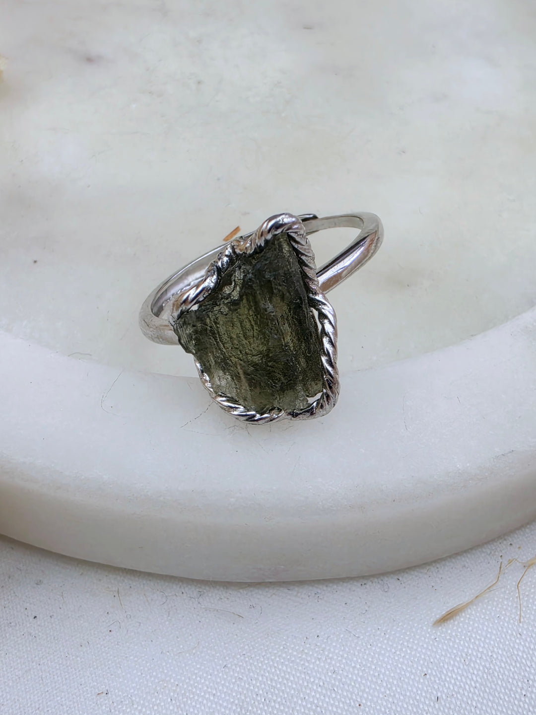 Moldavite Silver Ring - Adjustable
