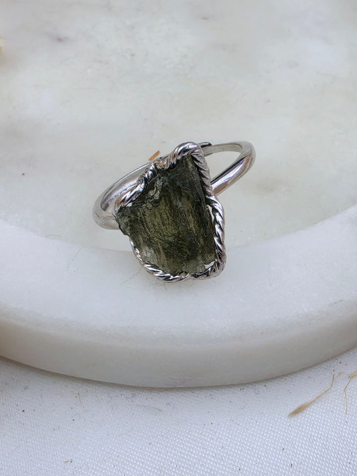 Moldavite Silver Ring - Adjustable