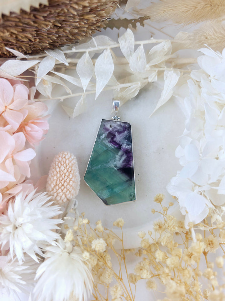 Rainbow Fluorite Silver Pendant