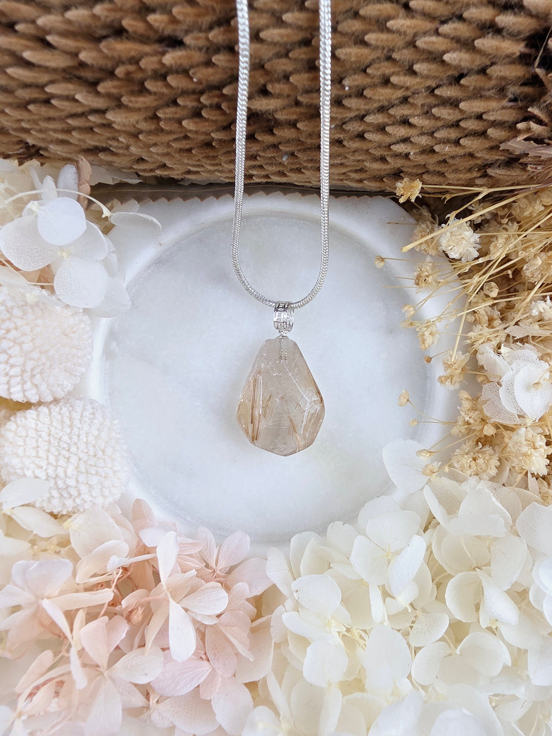 Rutilated Quartz Faceted Silver Pendant - Illuminated