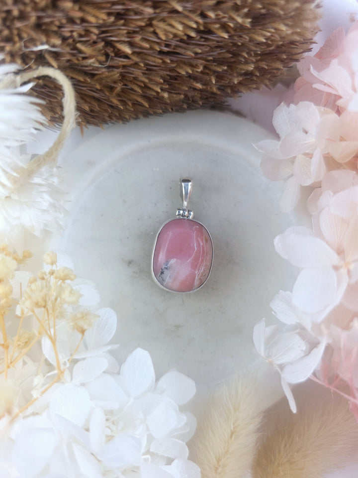 Pink Opal Tumbled Silver Pendant