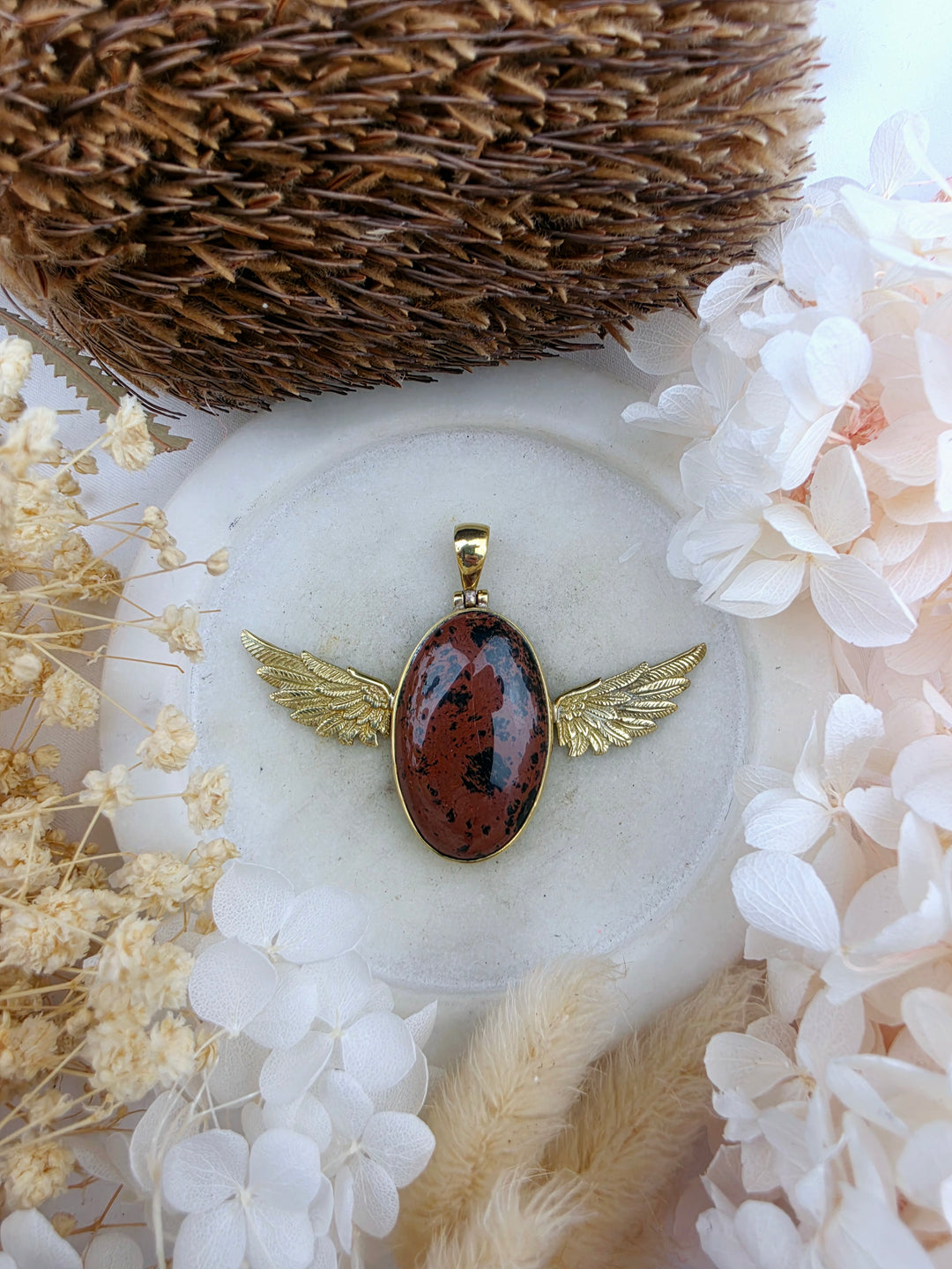 Mahogany Obsidian Anahata Brass Pendant