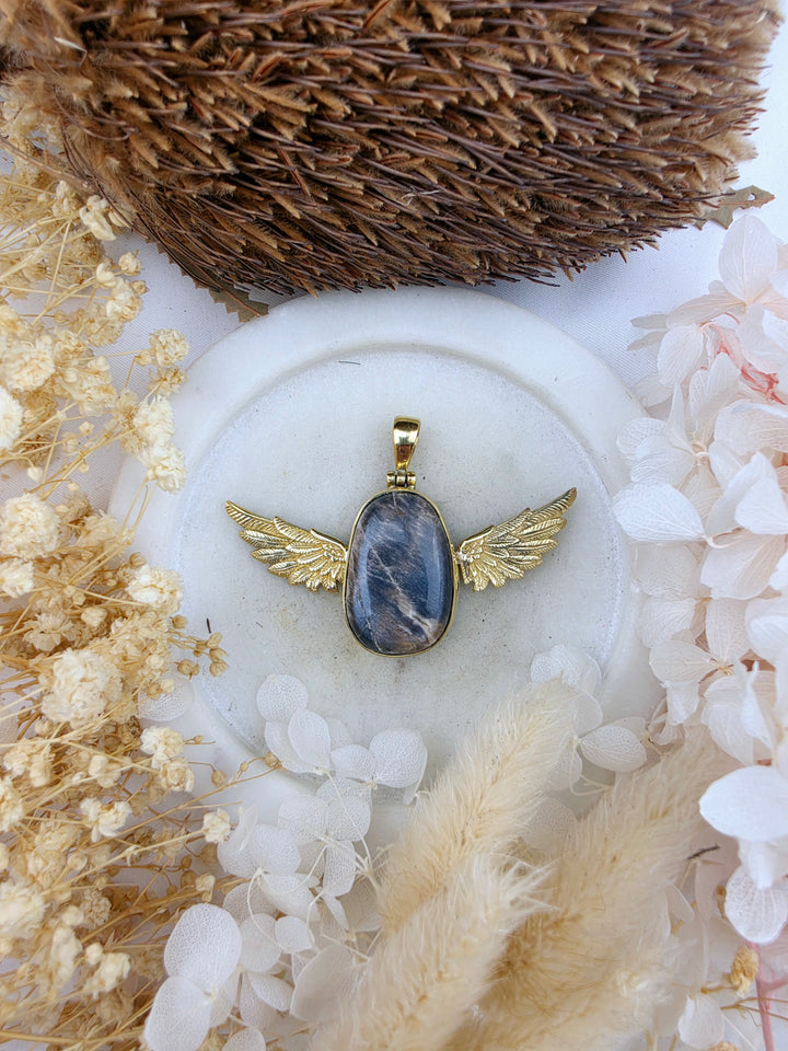 Black Moonstone Anahata Brass Pendant