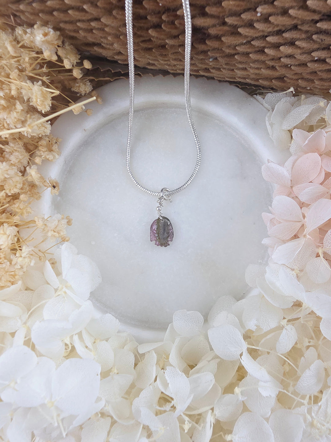 Watermelon Tourmaline Fish Silver Pendant/Charm — Flow & Flourish