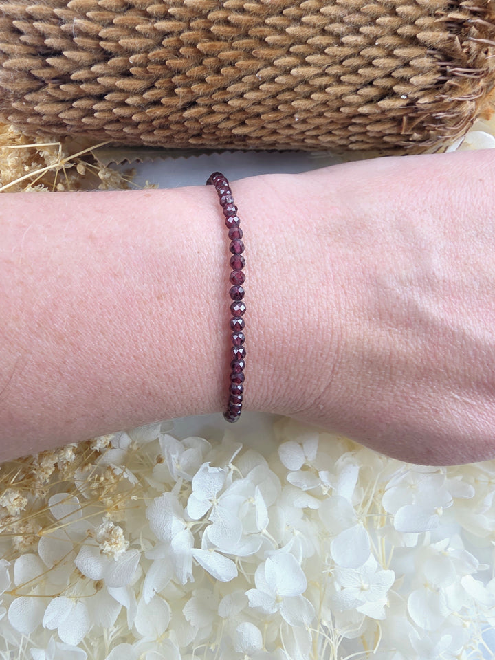 Garnet Faceted Bracelet - 4mm (Adjustable Chain)  — Rekindled
