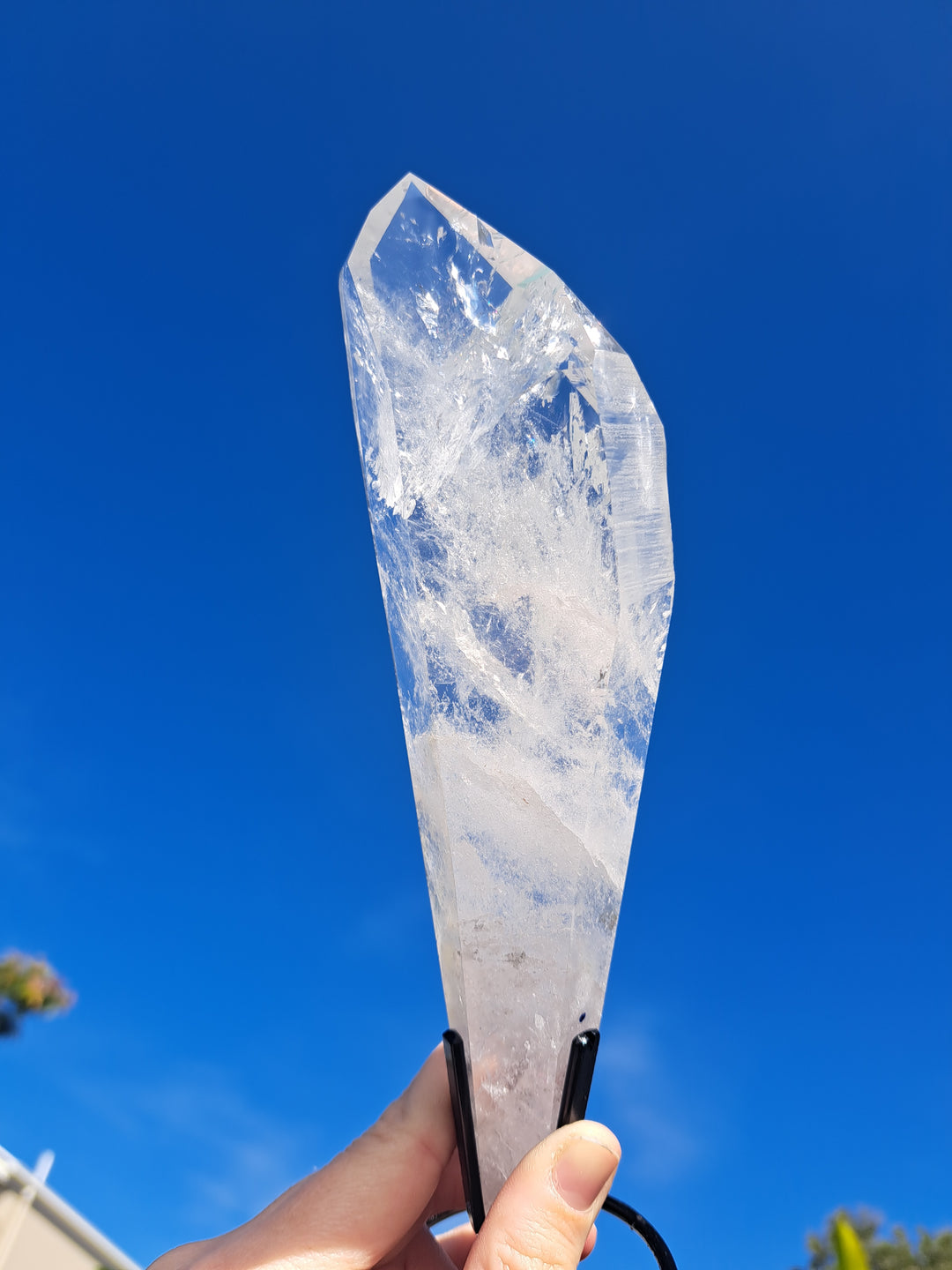 Lemurian Seed Laser Quartz In Metal Stand