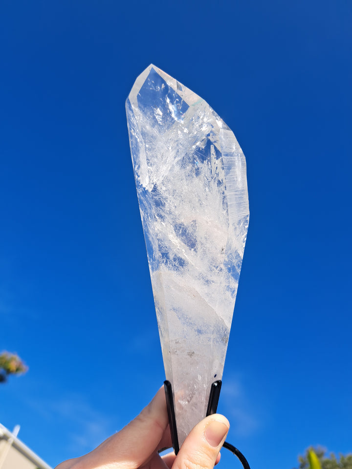 Lemurian Seed Laser Quartz In Metal Stand