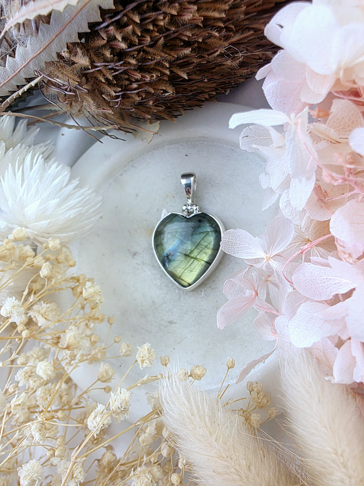 Labradorite Heart Silver Pendant
