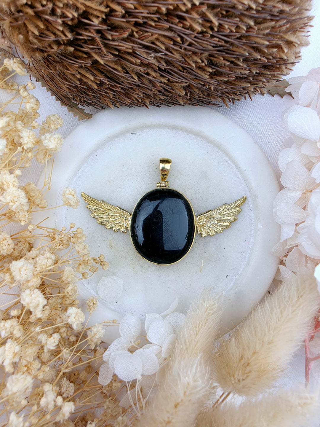 Black Obsidian Anahata Brass Pendant