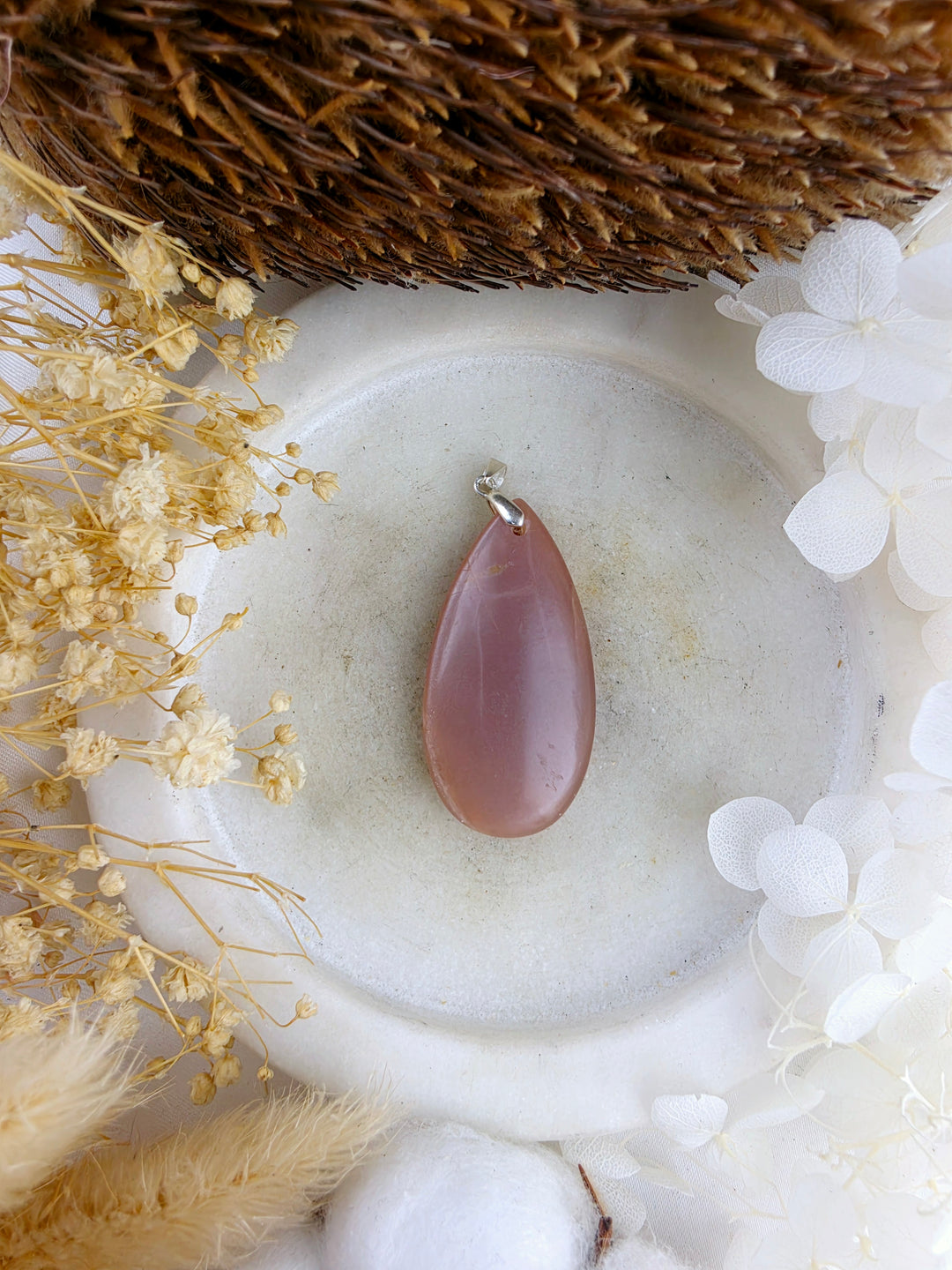Peach Moonstone Silver Pendant
