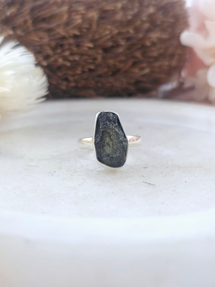 Moldavite Silver Ring - Size 8