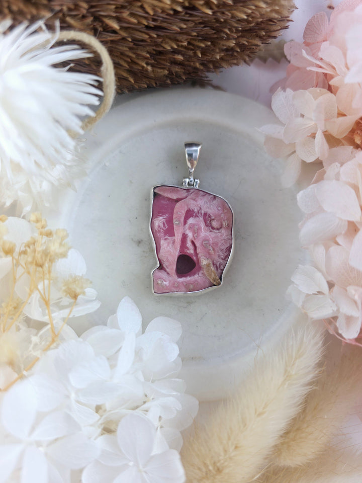 Rhodochrosite Elephant Silver Pendant