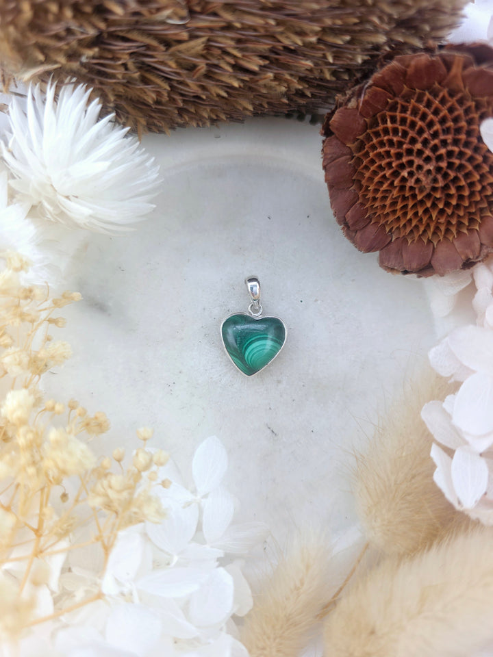 Malachite Heart Silver Pendant