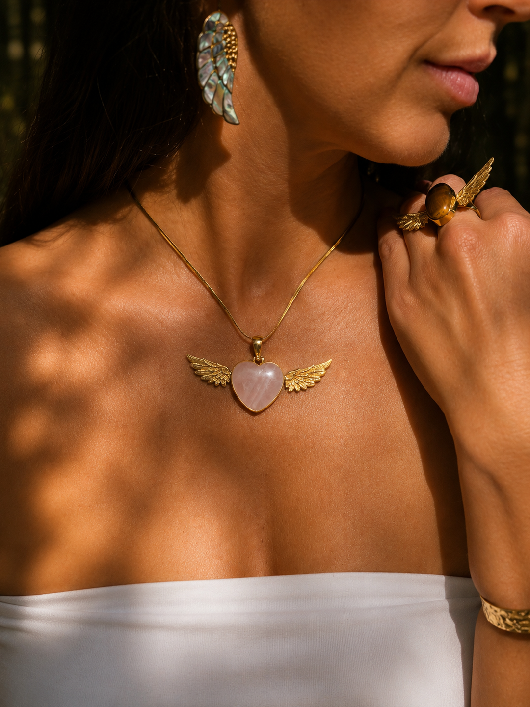Rose Quartz Heart Anahata Brass Pendant