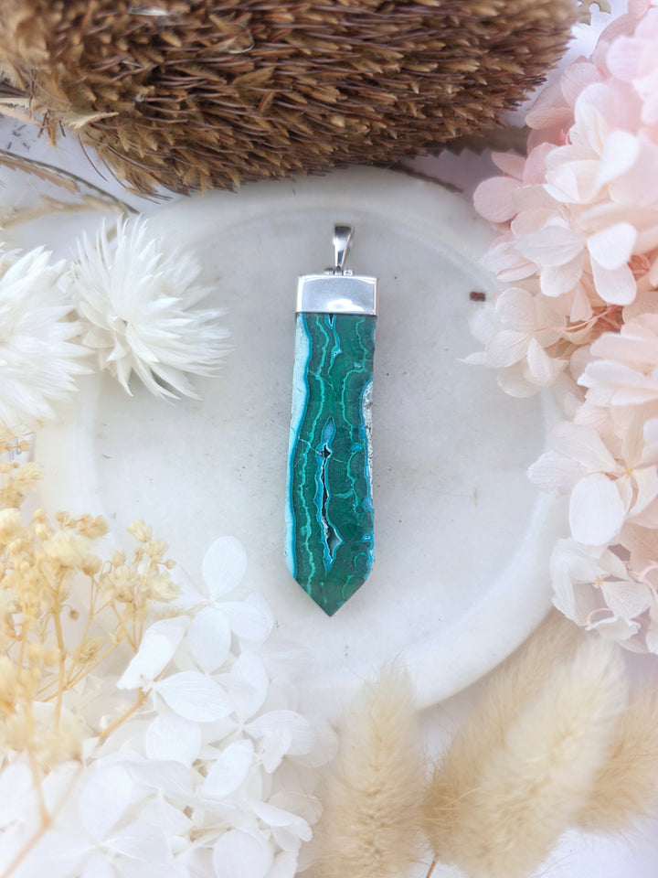 Malachite Chrysocolla Silver Pendant