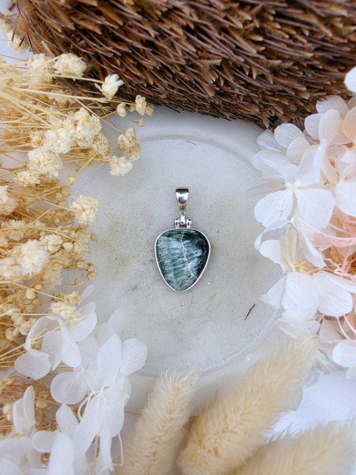 Seraphinite Tear Drop Silver Pendant