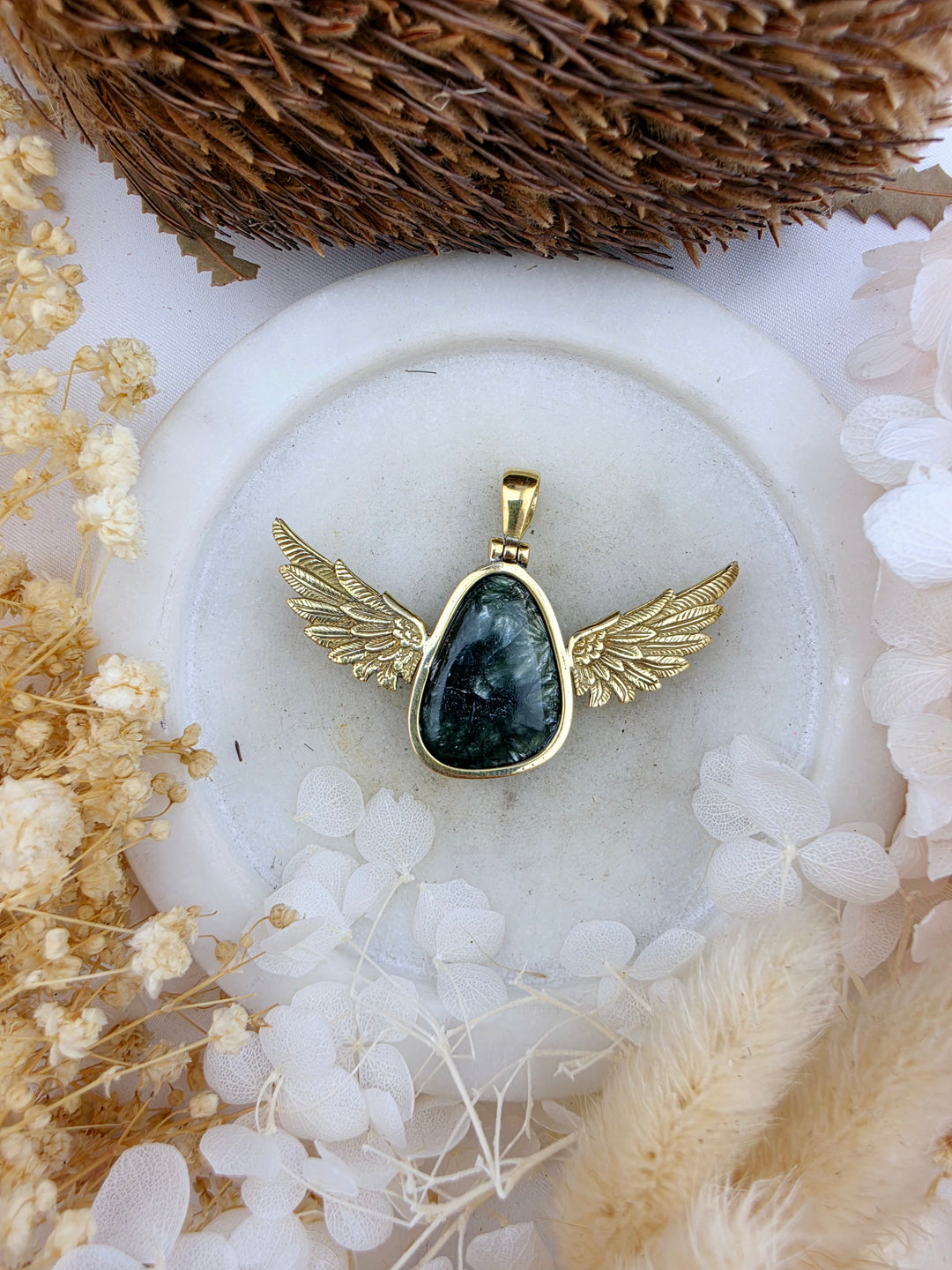 Seraphinite Anahata Brass Pendant
