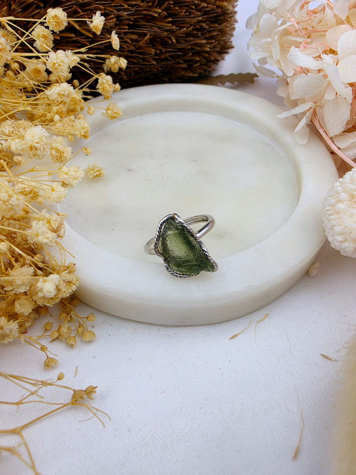 Moldavite Silver Ring - Adjustable