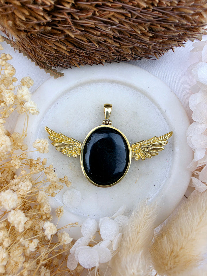 Black Obsidian Anahata Brass Pendant
