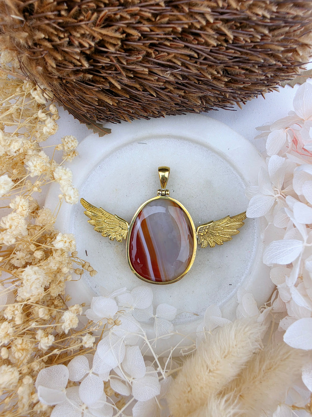 Carnelian Anahata Brass Pendant