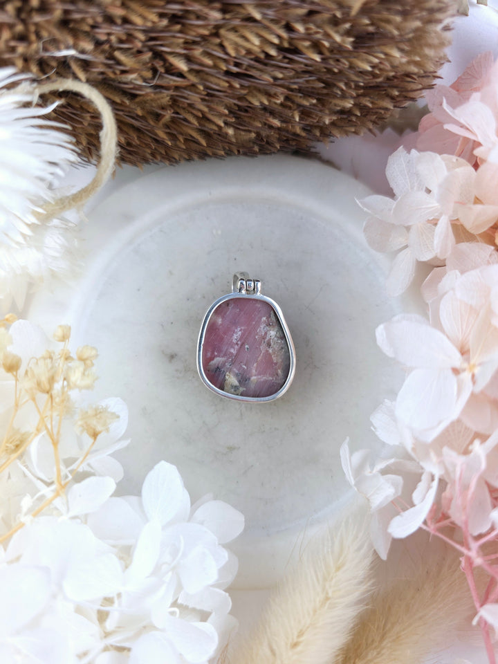 Pink Opal Tumbled Silver Pendant
