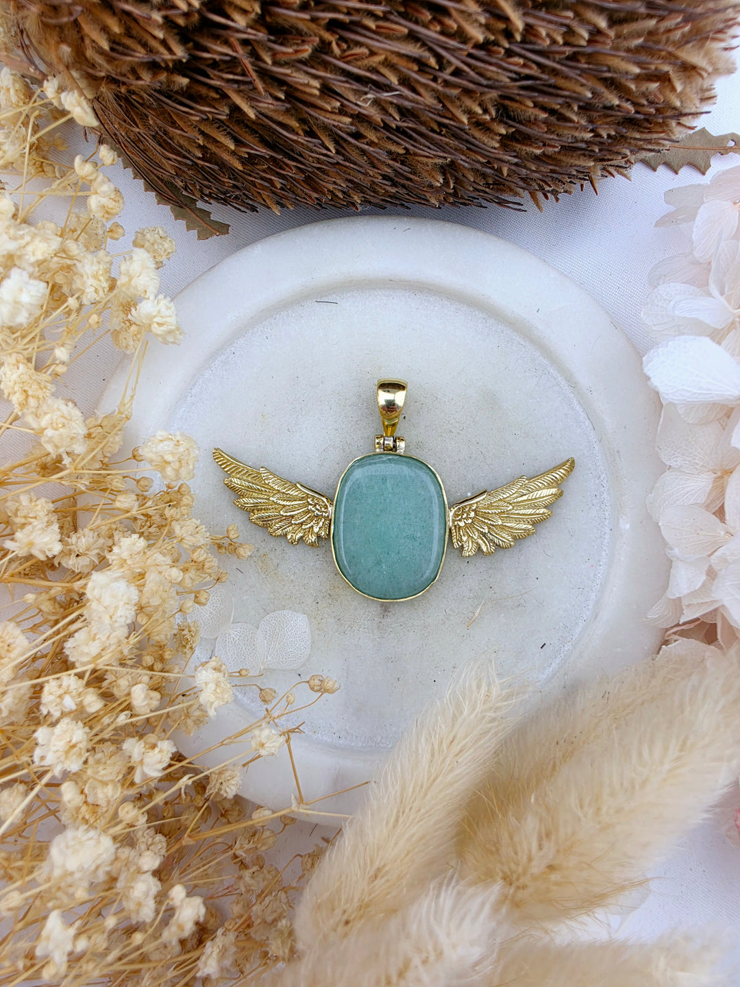 Green Aventurine Anahata Brass Pendant