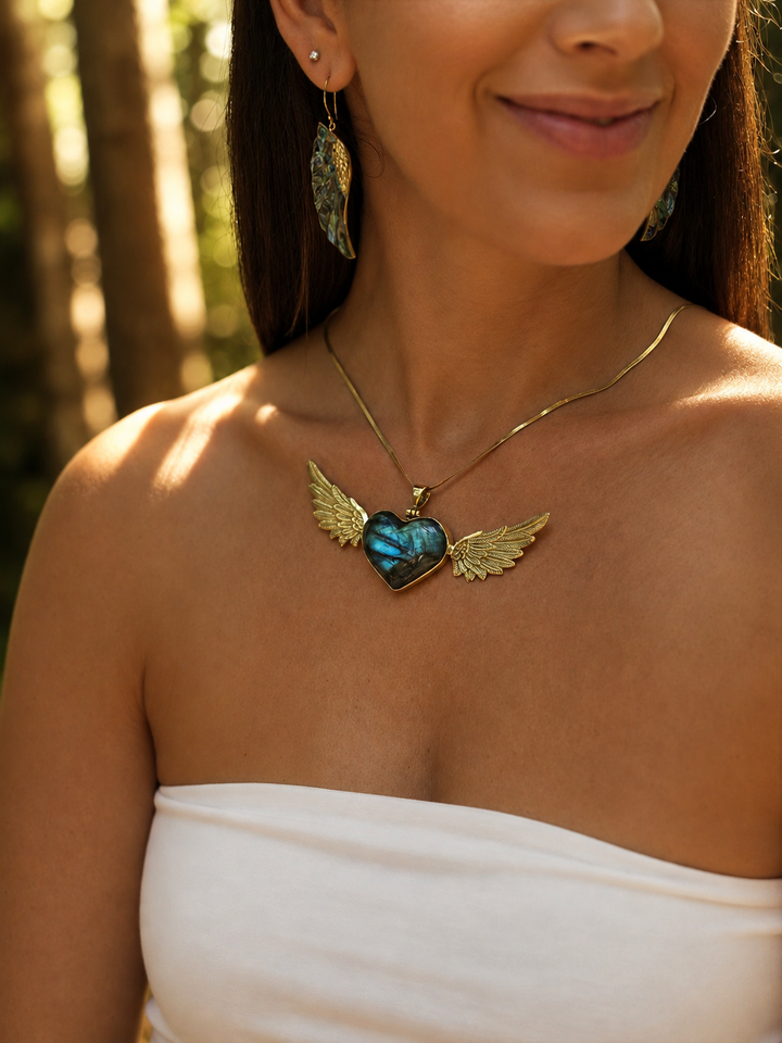 Labradorite Heart Anahata Brass Pendant