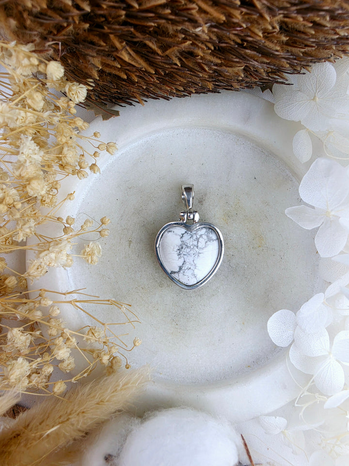 Howlite Heart Silver Pendant
