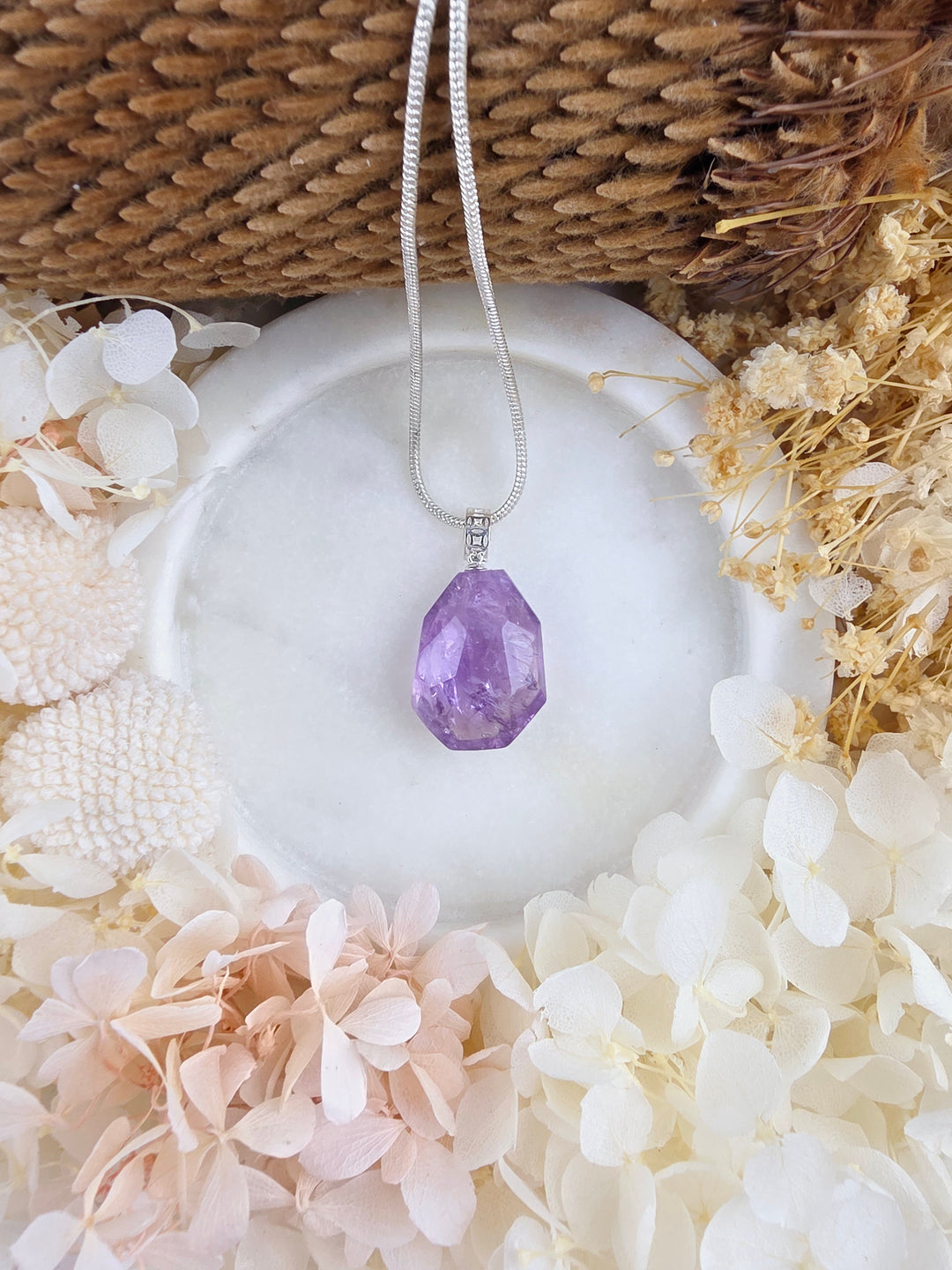 Amethyst Faceted Silver Pendant — The Quiet Mind