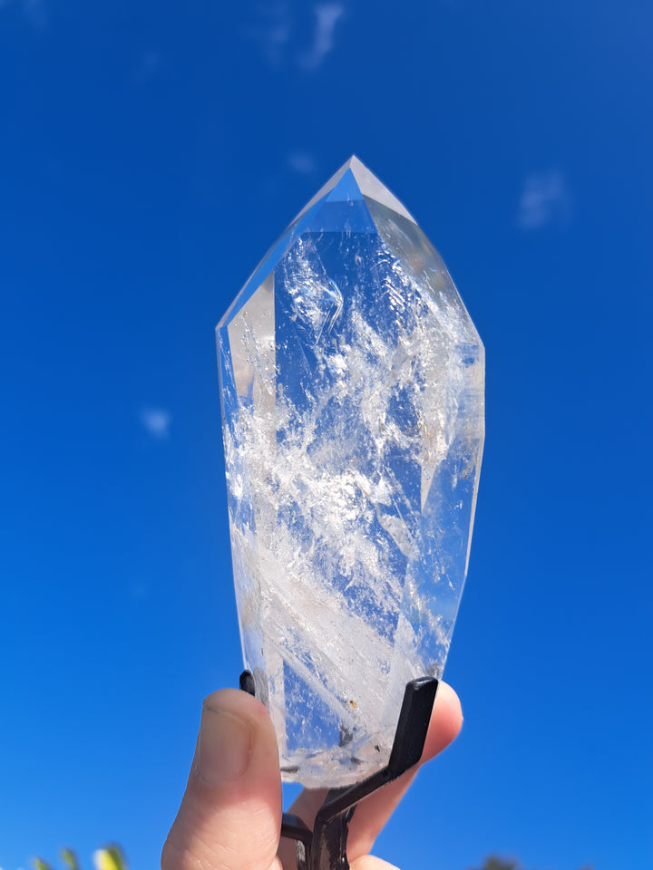 Lemurian Seed Laser Quartz In Metal Stand