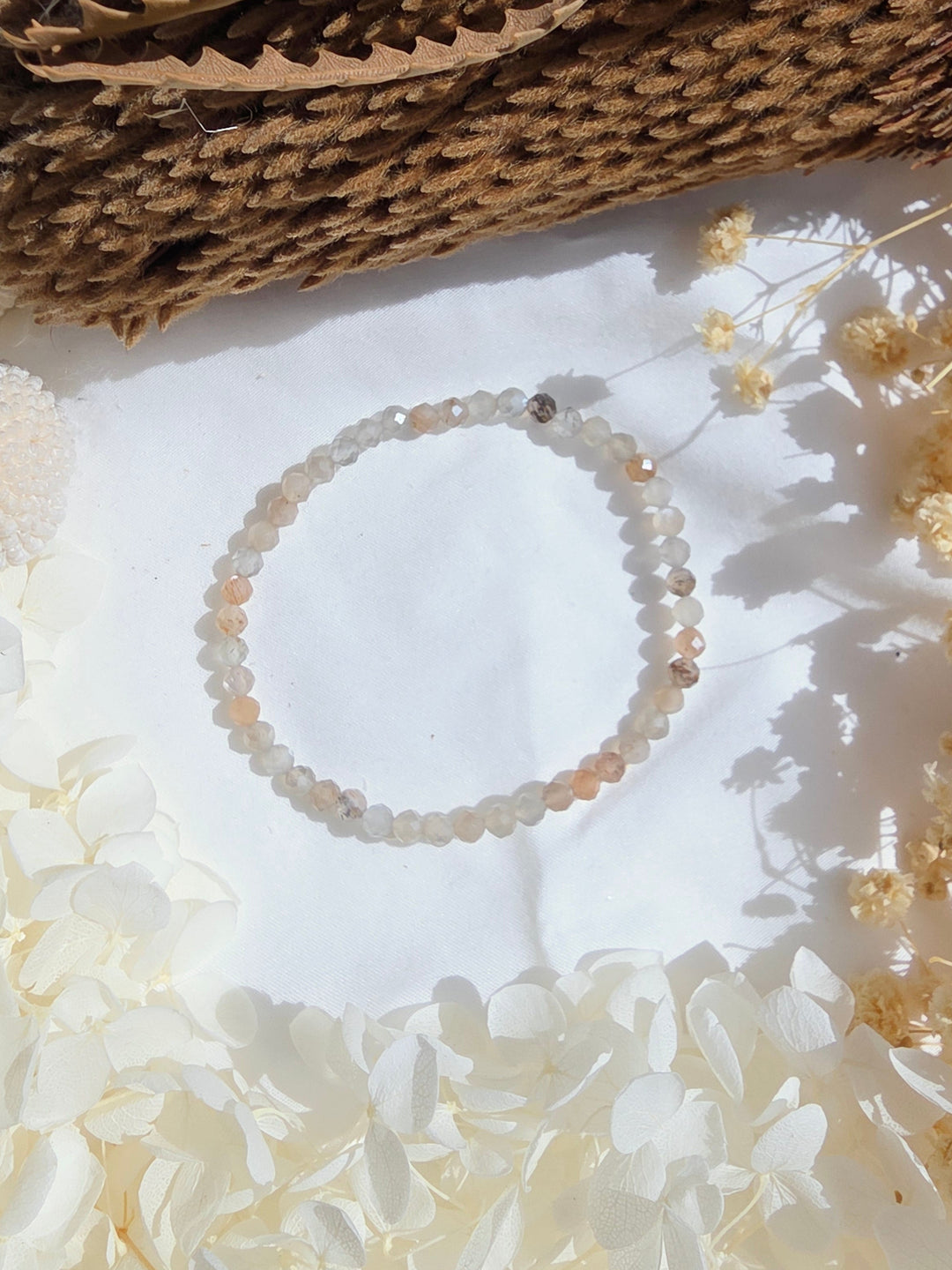 Black and Peach Moonstone Faceted Bracelet - 4mm