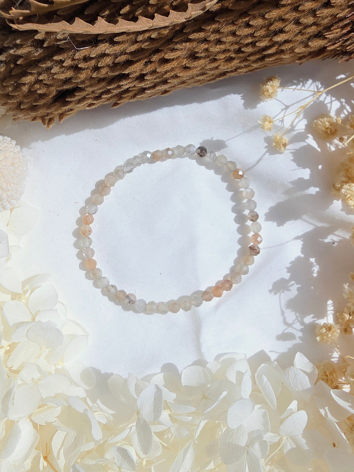 Black and Peach Moonstone Faceted Bracelet - 4mm