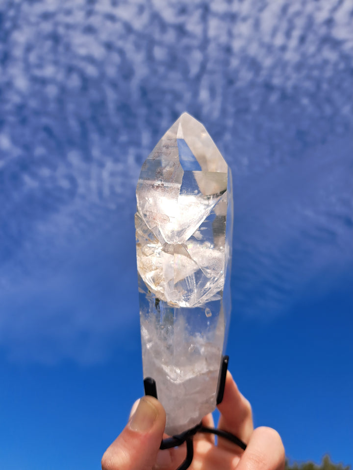 Lemurian Seed Laser Quartz In Metal Stand