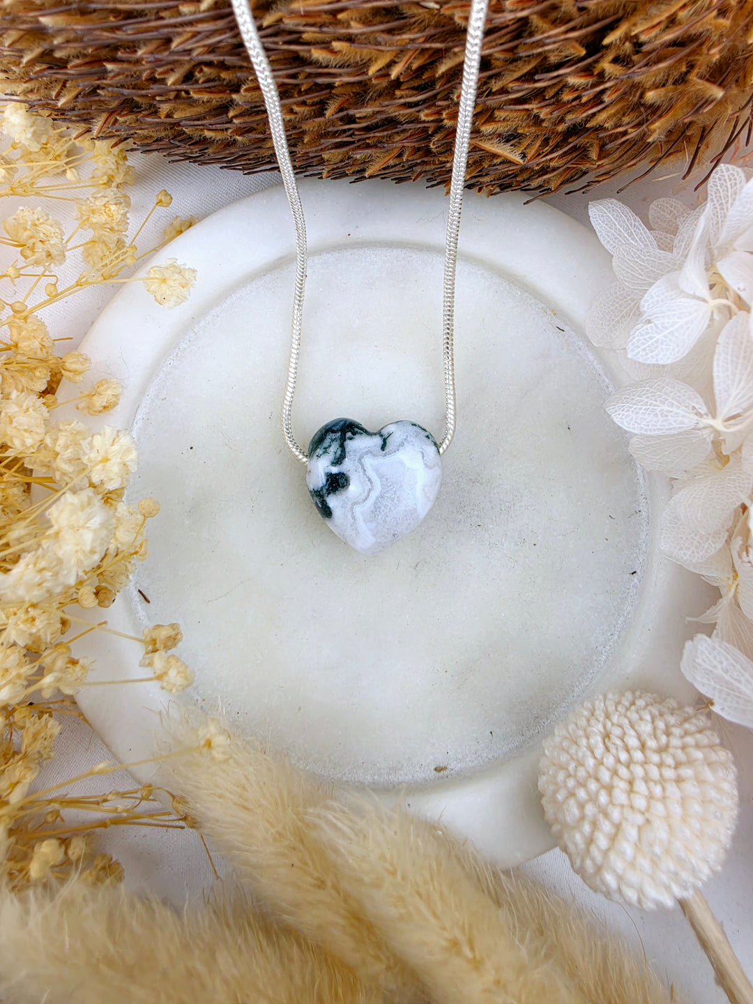 Moss Agate Heart Pendant - New Growth