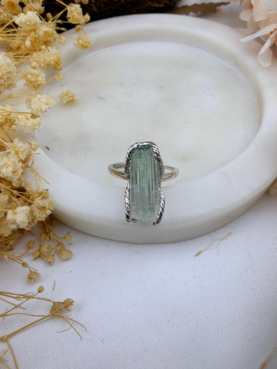 Aquamarine Natural Silver Ring (Adjustable)