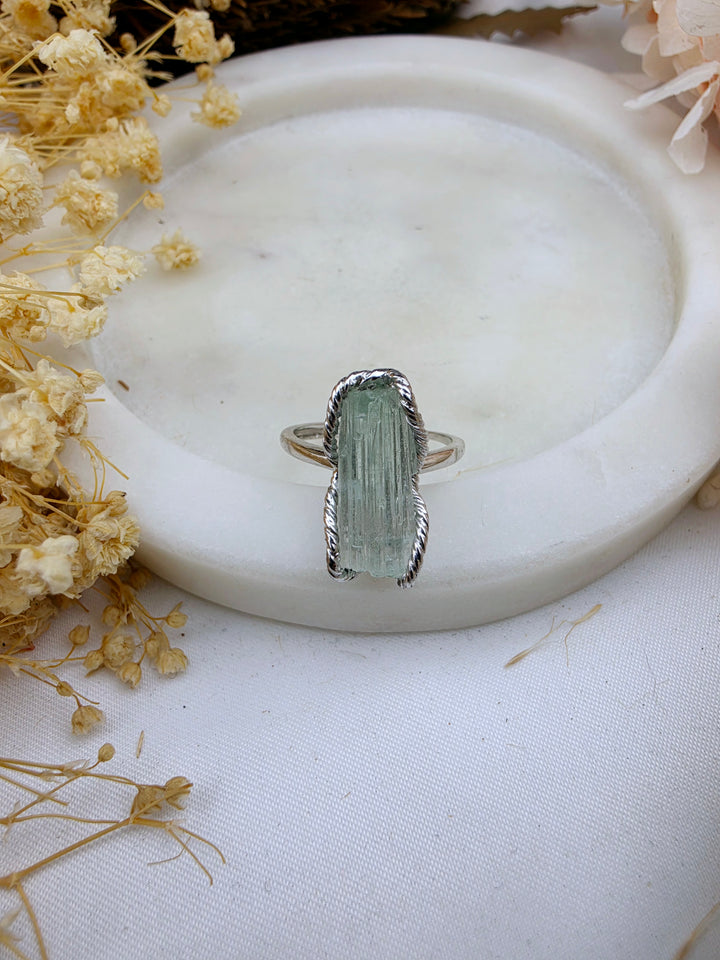 Aquamarine Natural Silver Ring (Adjustable)